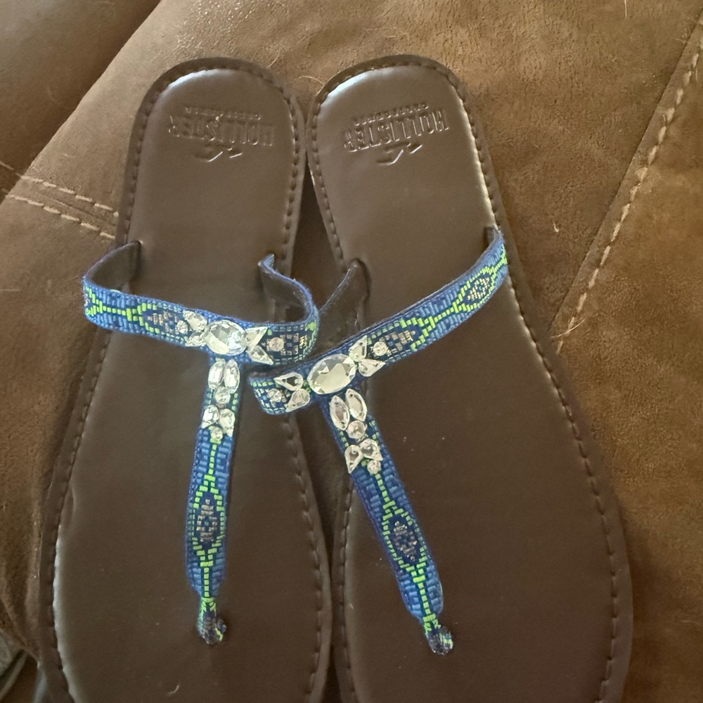 Hollister Blue and Green Embellished Sandals